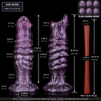 Inches-first size guide for CR-280 purple fantasy silicone kit; overall 8.27 inches, marked 7.68-inch vertical span and textured-body widths