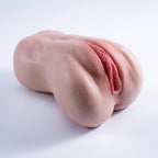 A handheld, lifelike vaginal masturbator featuring a realistic skin tone throughout, with lifelike skin texture and labia——Realistic Pocket Pussy Masturbator