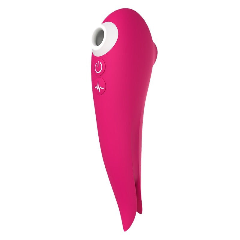 Mermaid-shaped suction vibrator displayed in bright pink color with control buttons.
