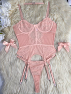 Women's Sexy Flora Lace Lingerie Garter Belt pink autual photo
