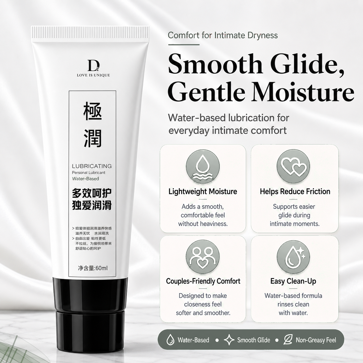 Water-Based Lubricant for Couples, Long-Lasting with Hyaluronic Acid