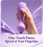 Stylish female torso vibrator held in hand highlighting one-touch pause feature and sleek design.