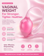 strawberry kegel balls -Medical silicone pelvic floor trainer with product features on pink layout