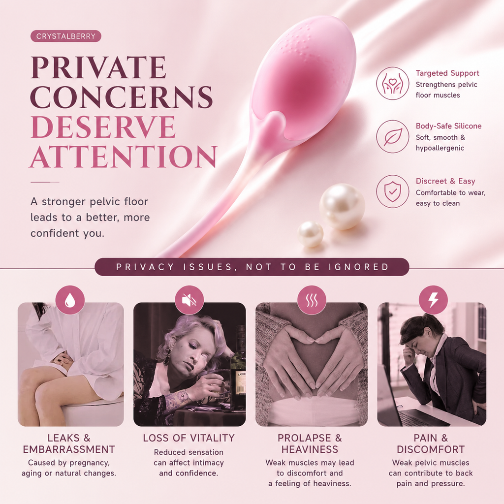 Strawberry Kegel Balls - Pink Crystalberry vaginal weights for postpartum pelvic floor strengthening and bladder control