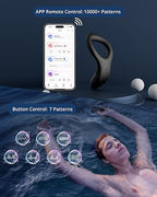 App Vibrating Penis Ring displayed with APP remote control options and user enjoying a water setting.