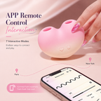 APP Heart Suction Vibrator displayed alongside a smartphone app showing remote control features and interactive modes.