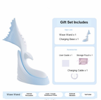 Mermaid Flapping Vibrator in a gift set with wave wand, charging base, user guide, storage pouch, and charging cable.
