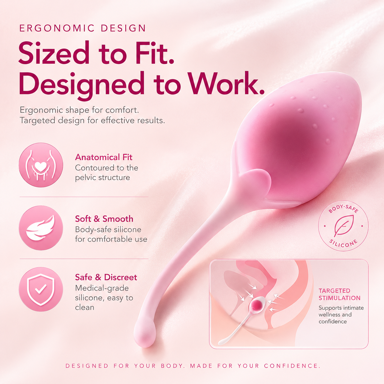 Strawberry Kegel balls with seamless silicone design and flexible tail detail