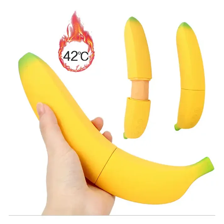 Banana vibrator shown with 42 degree Celsius heating feature
