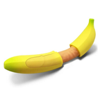 Banana-shaped vibrator shown with yellow protective shell