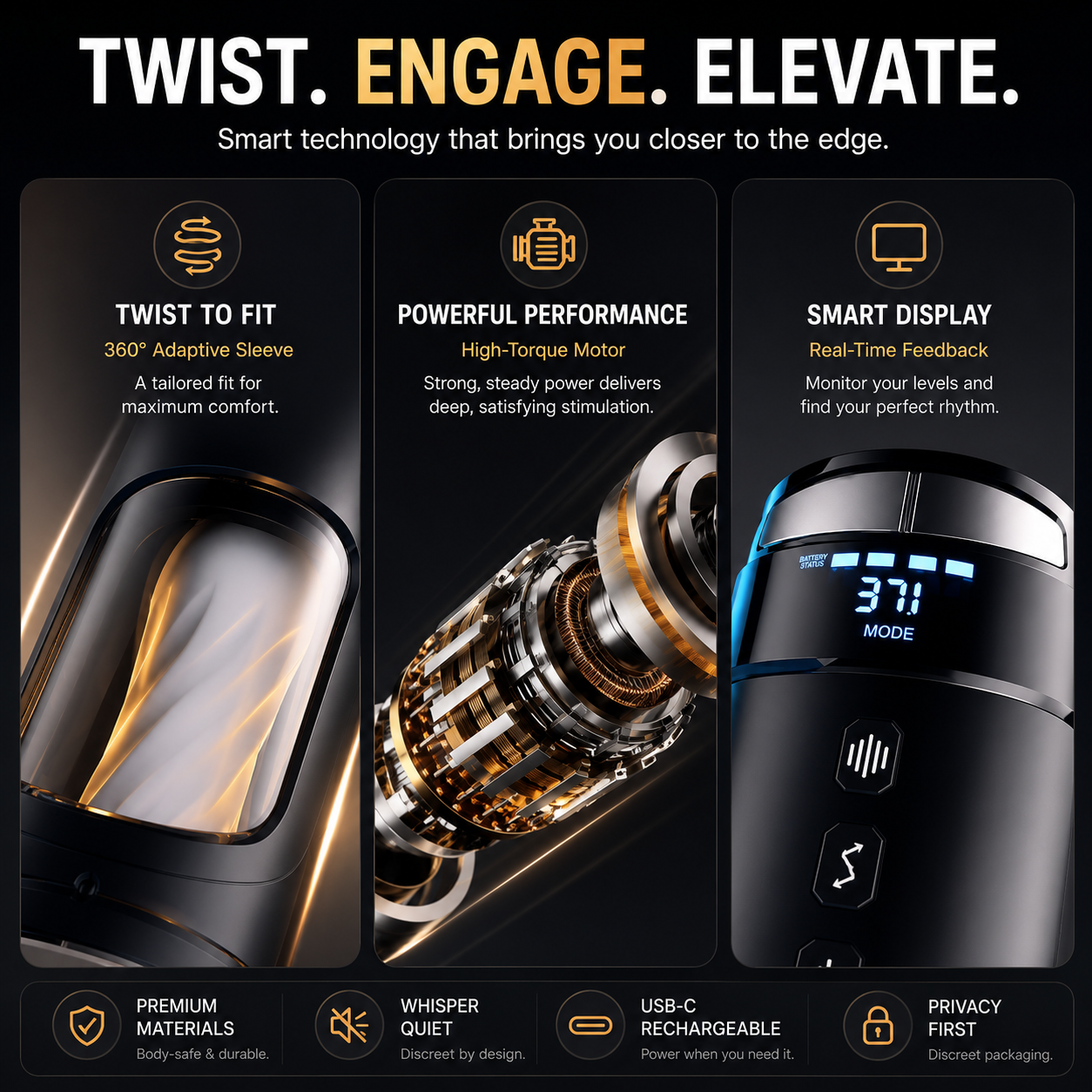IPX7 waterproof USB-C rechargeable male masturbator