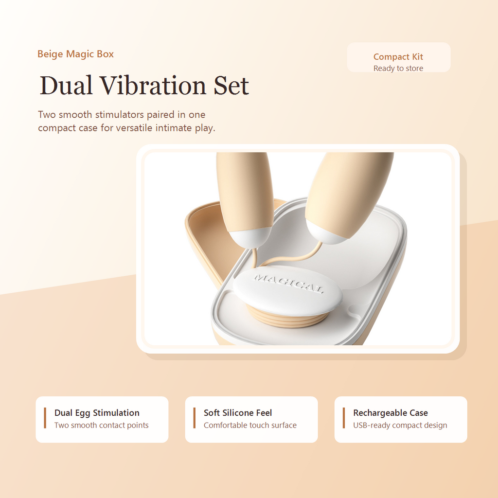 Beige Magic Box dual vibration set in compact storage case