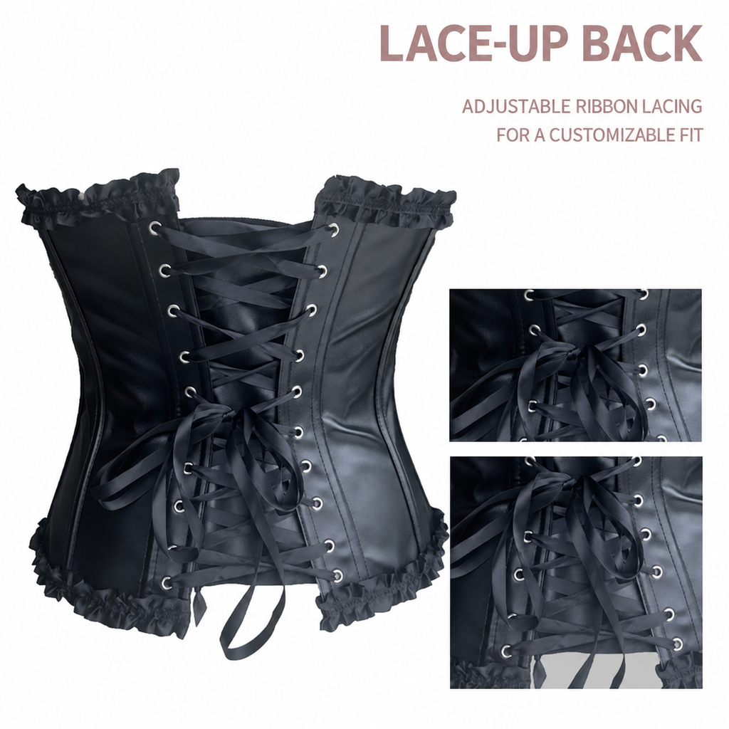 Women's Black PU Leather Lace-Up Waist Cincher Corset