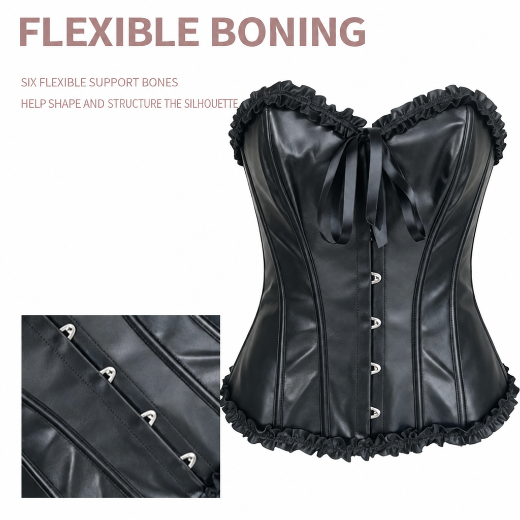 Women's Black PU Leather Lace-Up Waist Cincher Corset