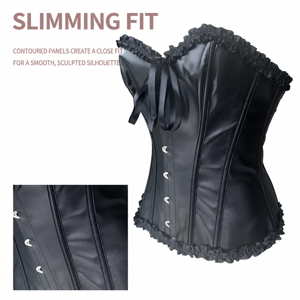 Women's Black PU Leather Lace-Up Waist Cincher Corset