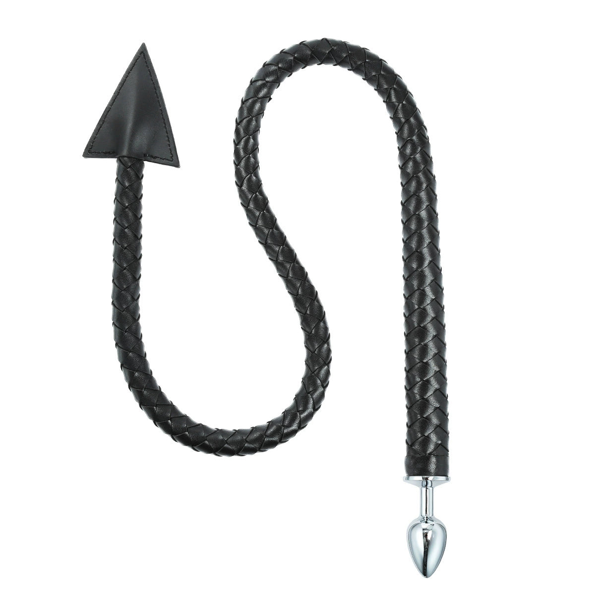 Black PU triangle riding crop with separate smooth metal anal plug