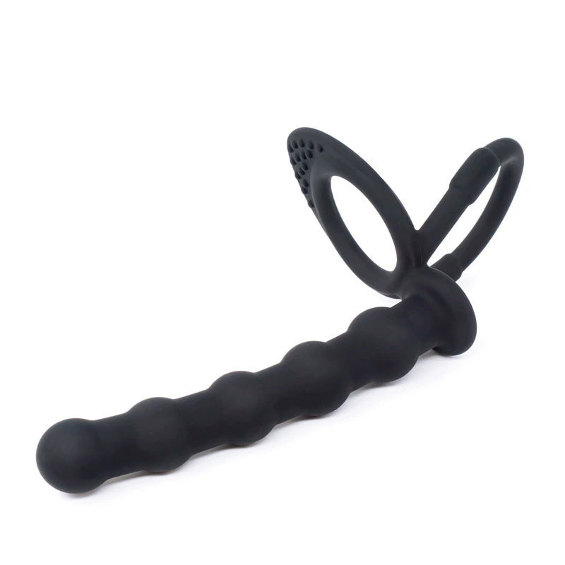Beaded Silicone Anal Plug & Cock Ring with Dual Loops