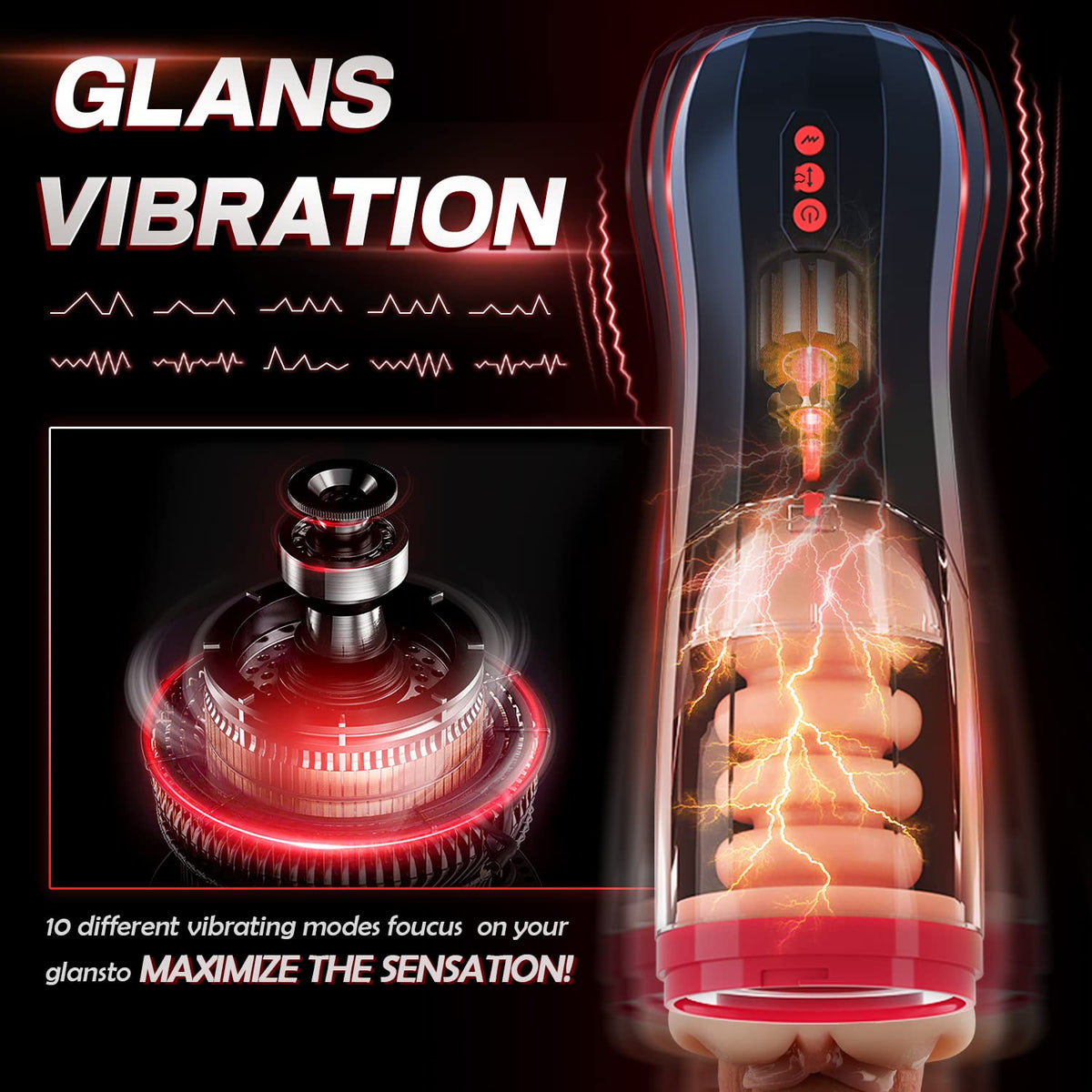 Glans vibration stimulation feature of the automatic male masturbator