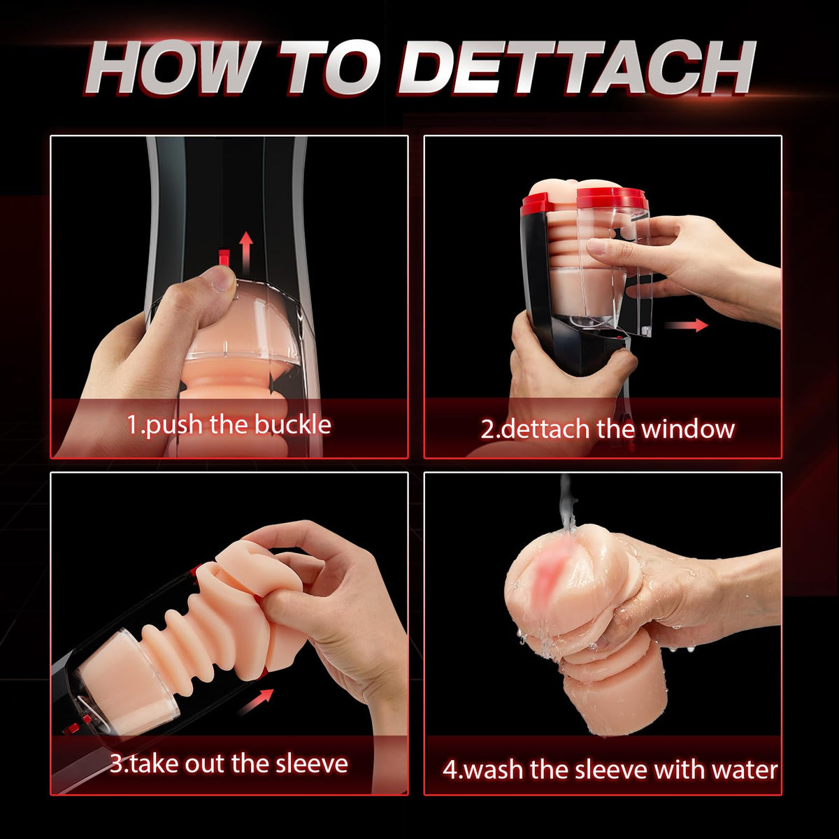 Four steps for removing and washing the automatic masturbator sleeve