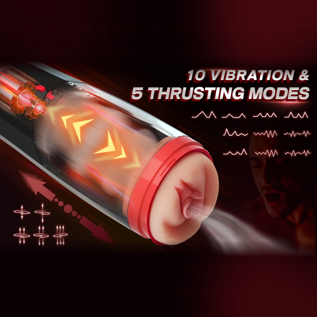 Automatic male masturbator with 10 vibration and 5 thrusting modes