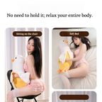 BlissEntry banana duck plush sex toy demonstrated in seated and bed positions