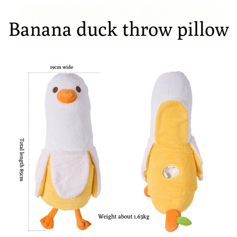 Front and back size guide for the BlissEntry banana duck plush sex toy