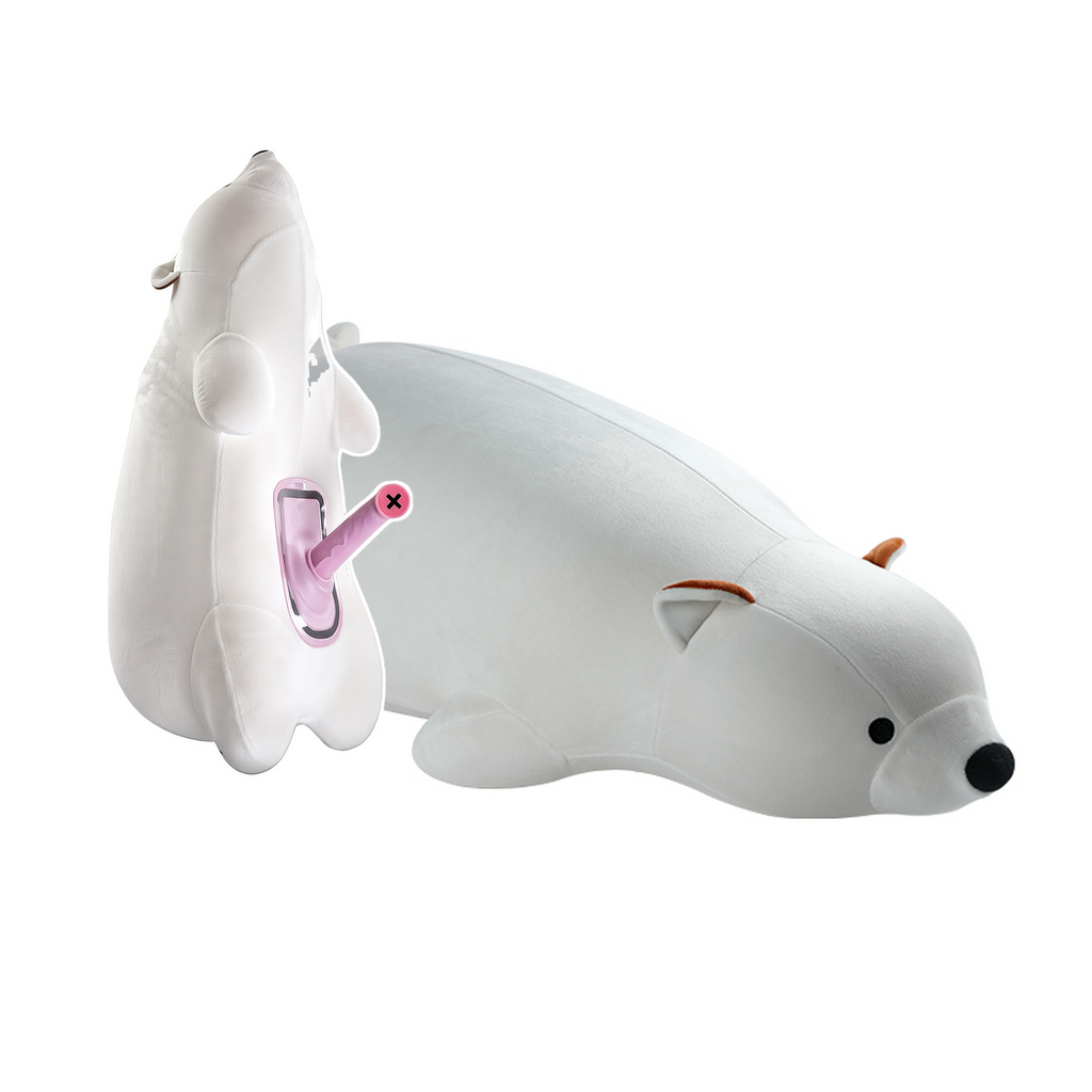White bear plush pillow sex machine with retractable thrusting dildo