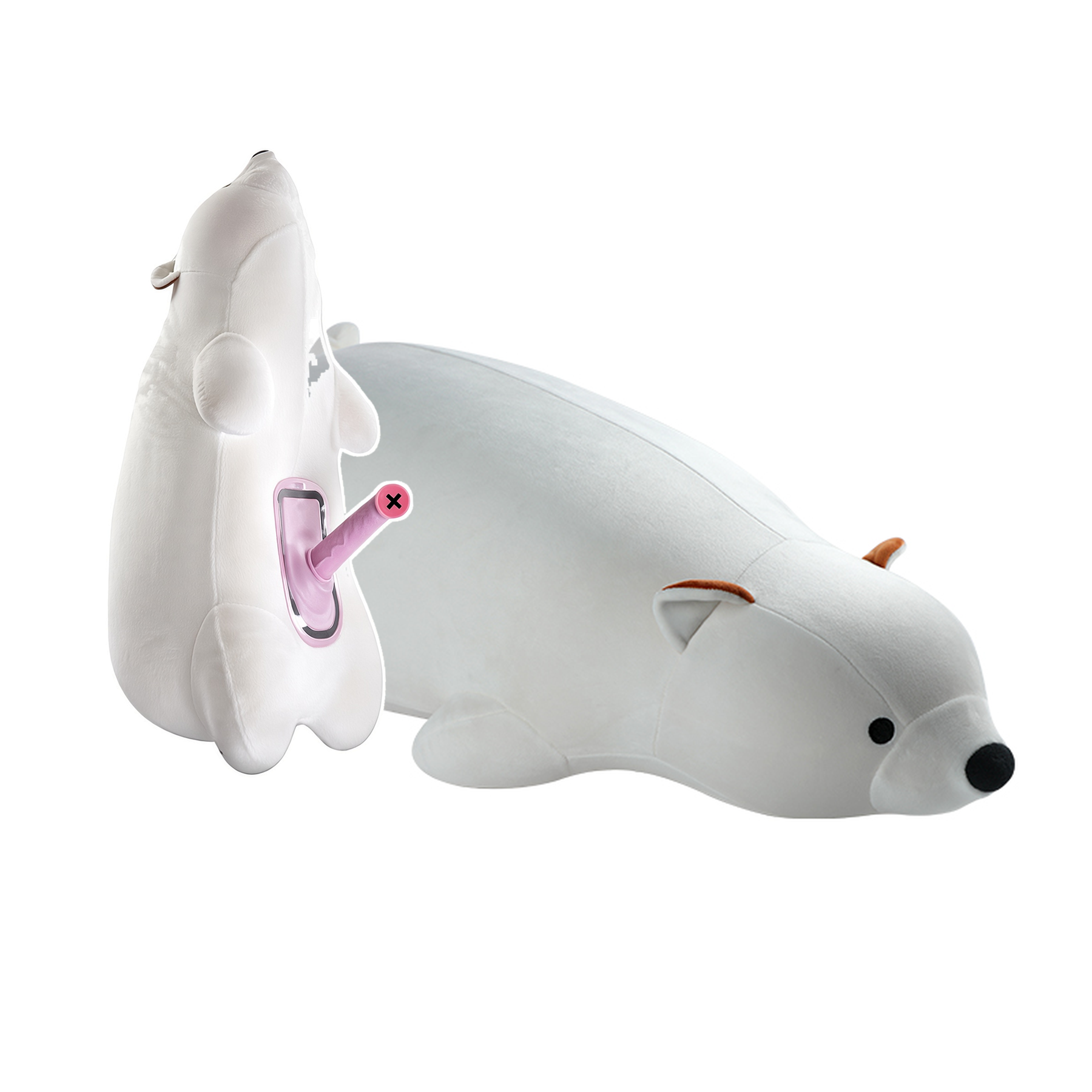 White bear plush pillow sex machine with retractable thrusting dildo