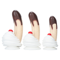 Chocolate banana sundae silicone dildo shown in small, medium and large sizes