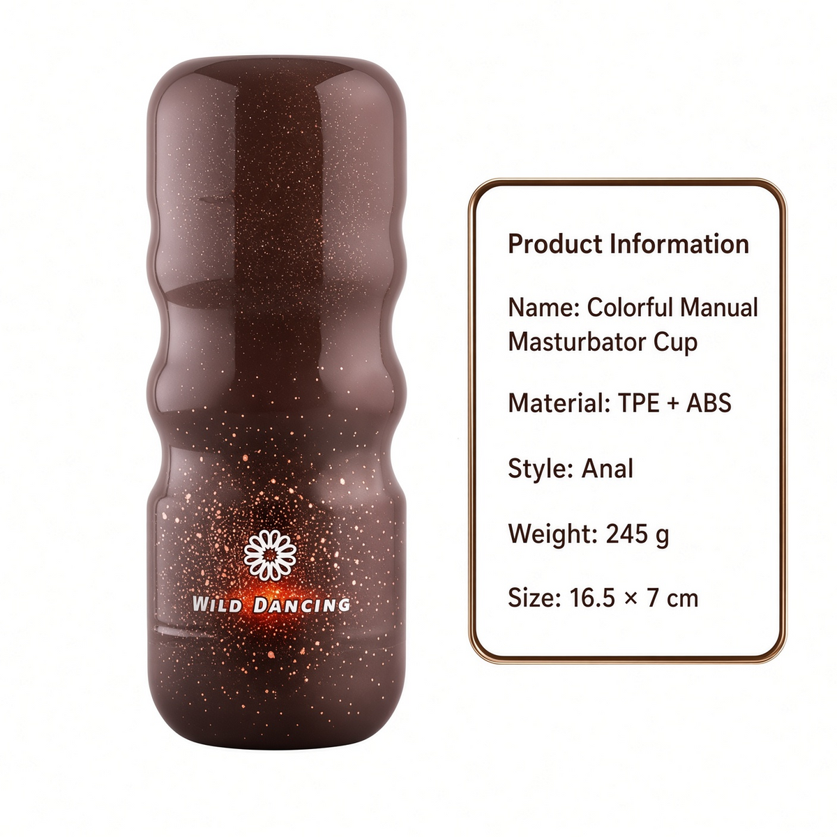 Cosmic Touch anal style manual masturbator specifications, 16.5 by 7 cm, 245 g