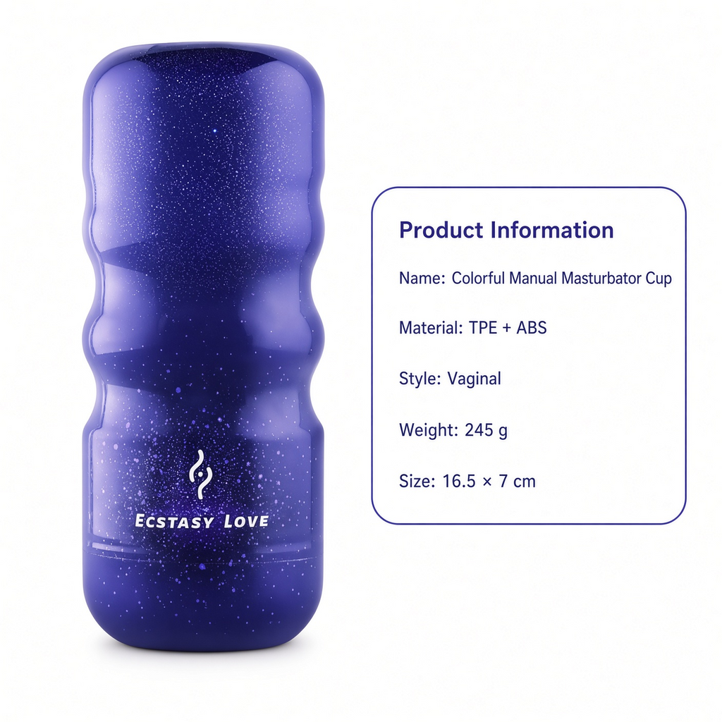 Cosmic Touch vaginal style manual masturbator specifications, 16.5 by 7 cm, 245 g