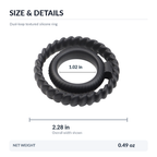 Dual-loop silicone ring size guide: 1.02 inch smaller opening, 2.28 inch overall width, 0.49 oz