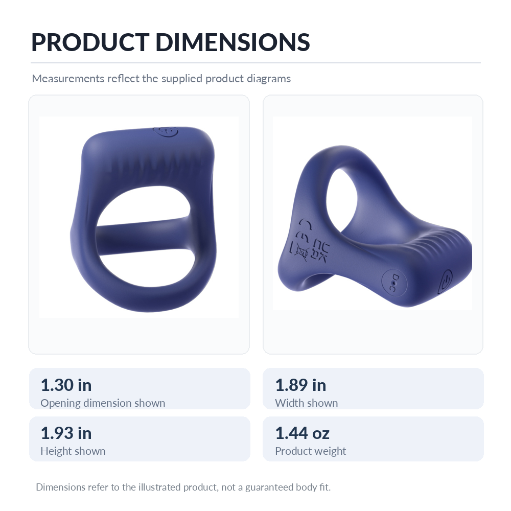 Y-shaped blue ring dimensional guide in inches