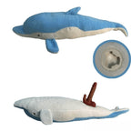 BlissEntry blue dolphin plush sex toy shown from both sides with its concealed insert port