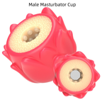 Red dragon-fruit-shaped manual male masturbator cup with textured inner channel