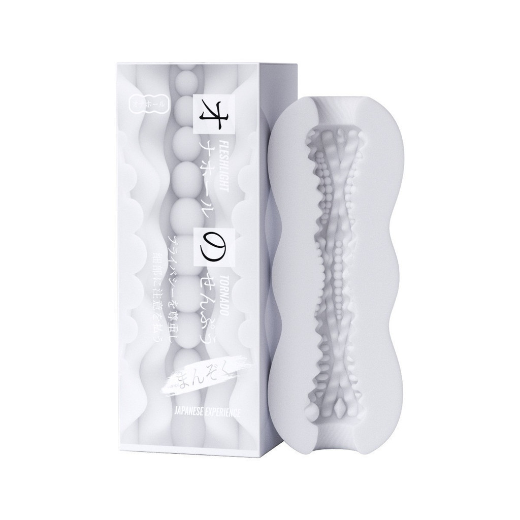 BlissEntry manual male masturbator with white textured sleeve and packaging