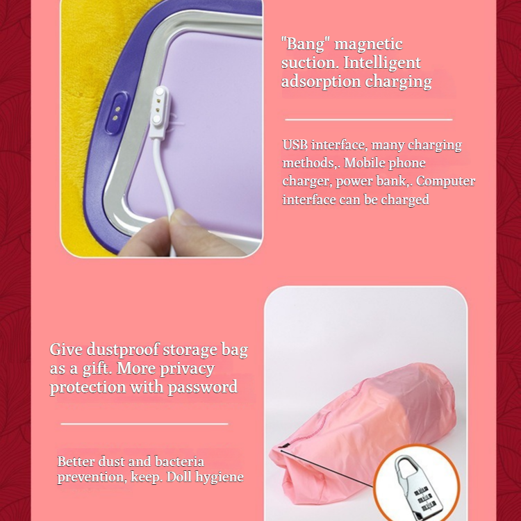 Magnetic charging cable and discreet storage bag included with the fox plush