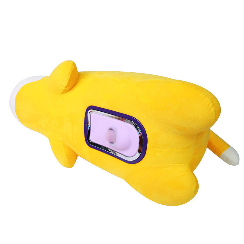 Underside of the fox plush pillow showing the concealed dildo opening
