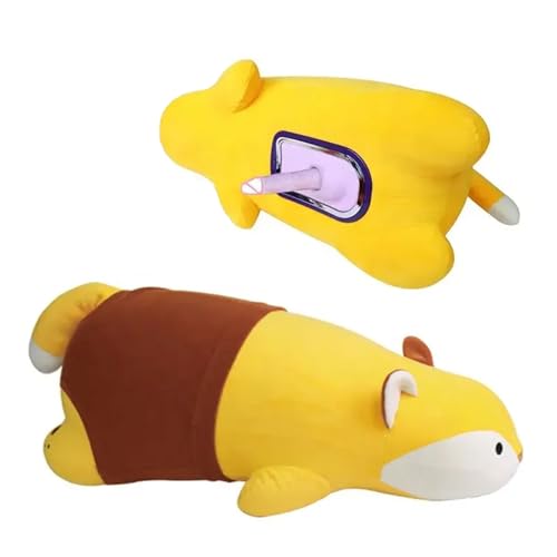 Fox plush pillow shown from the top and underside with concealed opening