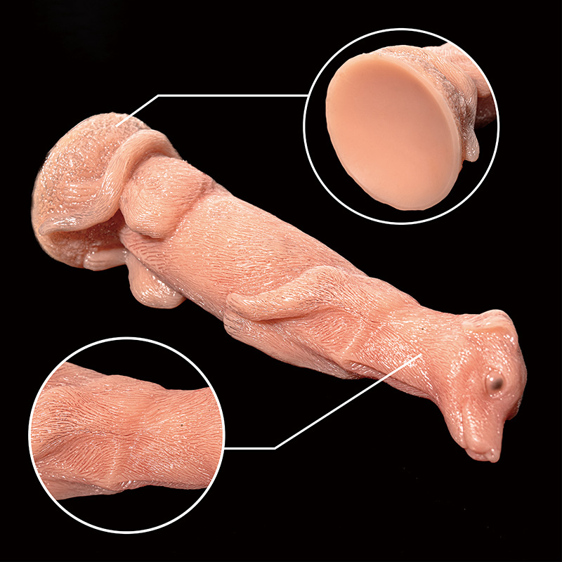 Close-up of textured meerkat silicone dildo surface and flat base