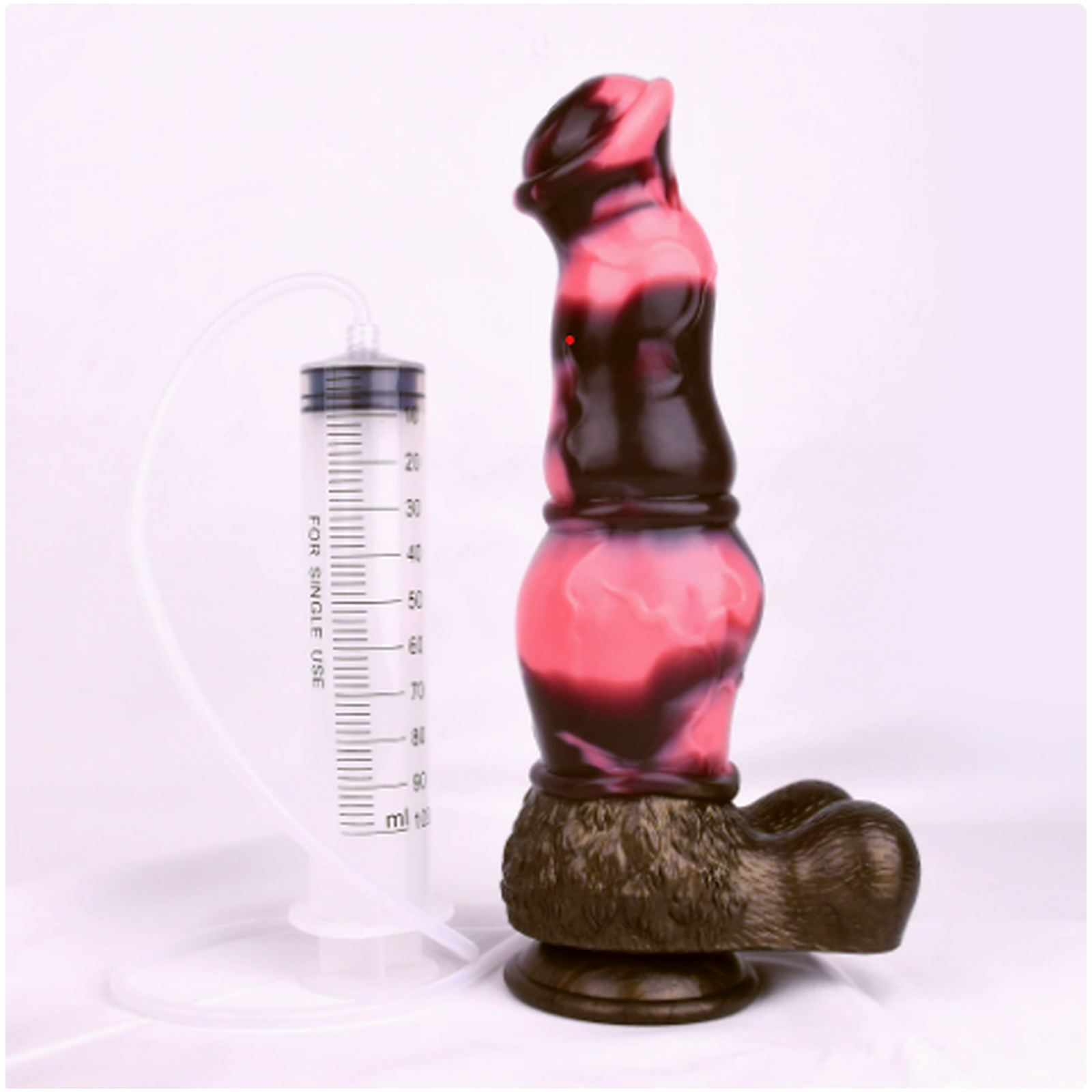 N5092 marbled silicone squirting dildo with syringe accessory