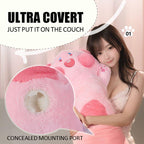BlissEntry pink cat plush sex toy showing the concealed mounting port