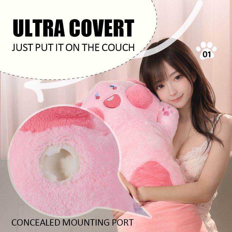 BlissEntry pink cat plush sex toy showing the concealed mounting port