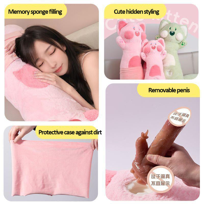 BlissEntry pink cat plush sex toy with soft filling protective cover and removable dildo