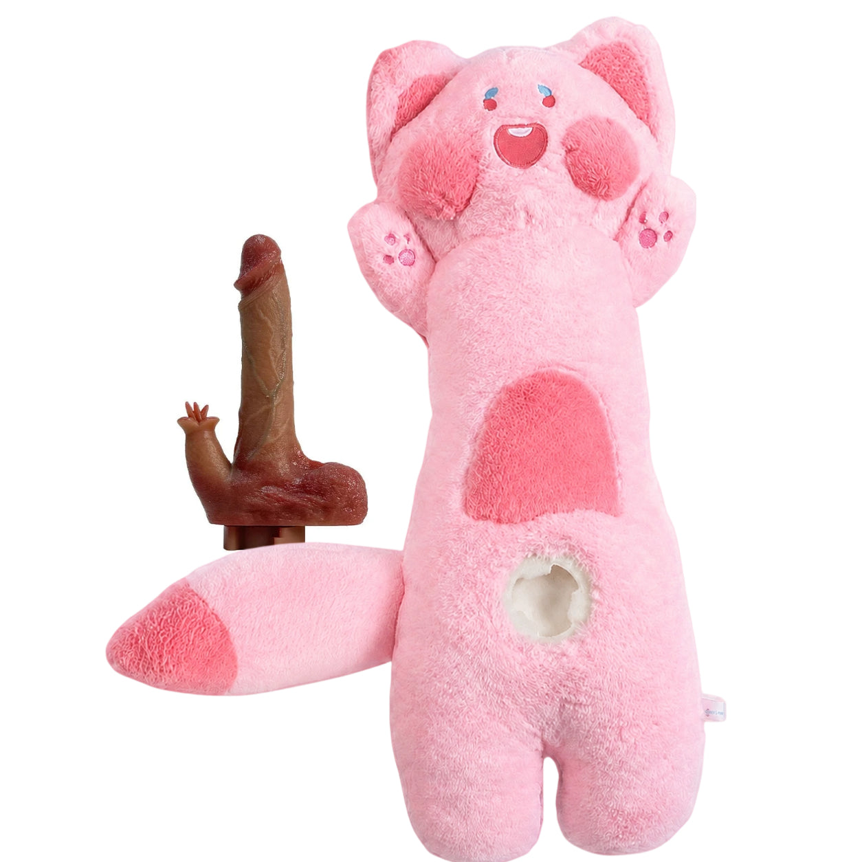 BlissEntry pink cat plush sex toy with removable vibrating dildo