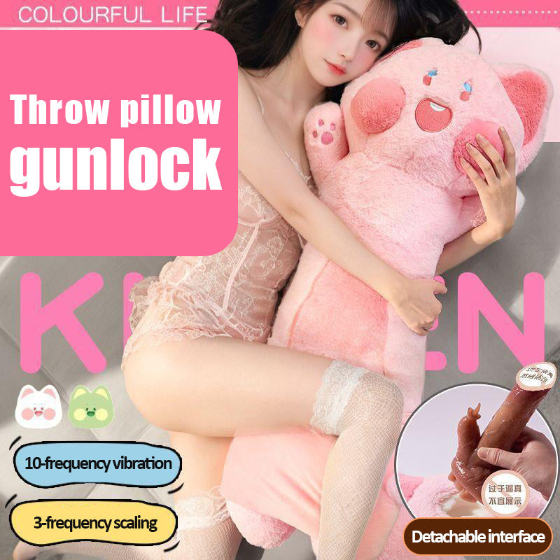 BlissEntry pink cat plush sex toy highlighting vibration and telescoping settings