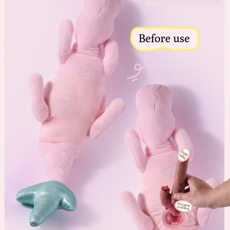 BlissEntry pink dragon plush sex toy showing insertion into the concealed port