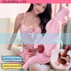 BlissEntry pink dragon plush sex toy highlighting vibration and telescoping settings