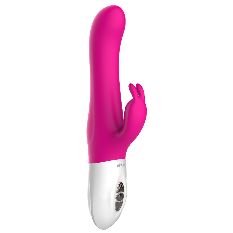 Pleasure Style thrusting rabbit vibrator side view with rabbit-ear stimulator