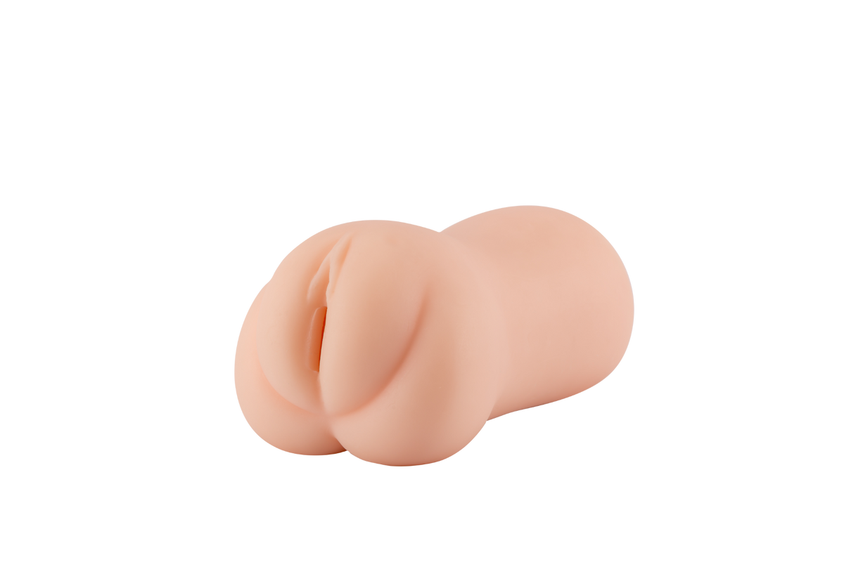 Realistic pocket pussy male masturbator in flesh tone, isolated product view